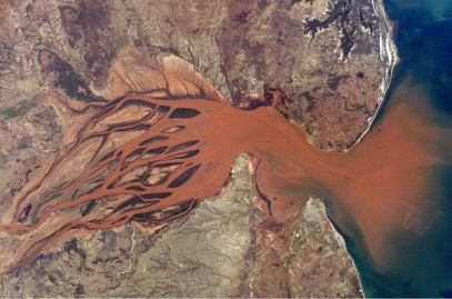 SCIENCE deposition - delta - sediment load - aerial photo